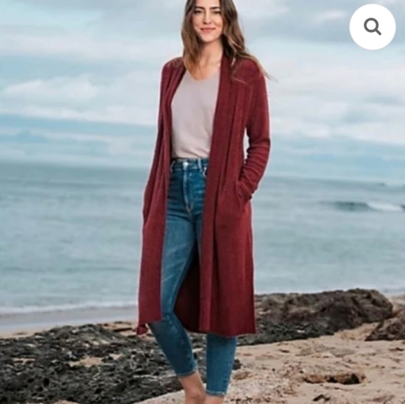 New Barefoot Dreams Cozychic Lite Petite Catalina Long Cardigan Garnet Size XL P - Picture 1 of 7
